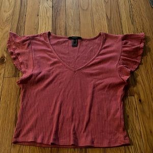 Pink ruffle sleeves crop top